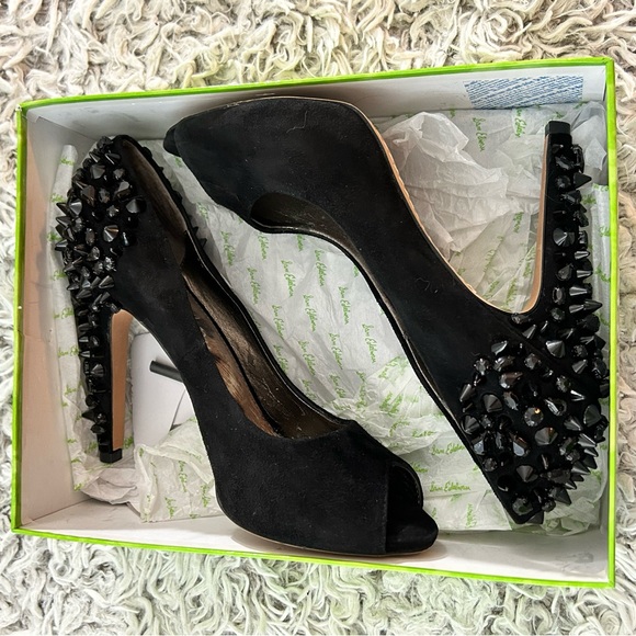 Black suede spiked studded Sam Edelman heels, Size 9 - Picture 15 of 16